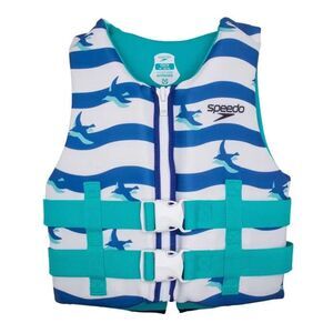 Speedo Youth Life Jacket Vest Zipper & Buckle Closure Blue/White, 50-90 lbs